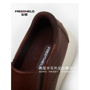 休顿全粒面牛层牛皮休闲运动商务皮鞋一脚蹬款 棕色