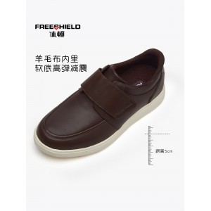 休顿头层细纹真牛皮商务休闲运动皮鞋搭扣款棕色