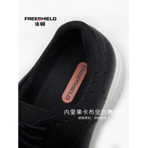 休顿头层牛皮时尚花纹青年商务运动皮鞋黑色
