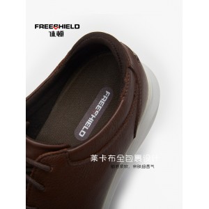 休顿小牛皮真皮休闲运动商务皮鞋棕色