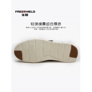 休顿头层细纹真牛皮商务休闲运动皮鞋搭扣款棕色