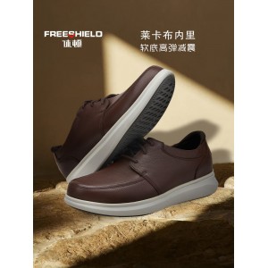 休顿小牛皮真皮休闲运动商务皮鞋棕色