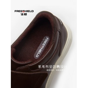 休顿头层细纹真牛皮商务休闲运动皮鞋搭扣款棕色