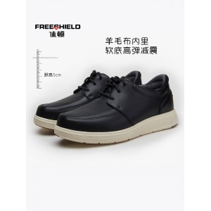 休顿头层细纹真牛皮商务休闲运动皮鞋鞋带款黑色